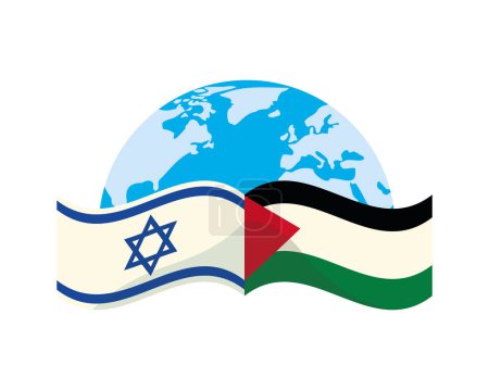 Ilustración de Banderas palestinas e israelíes con diseño planetario mundial - Imagen libre de derechos