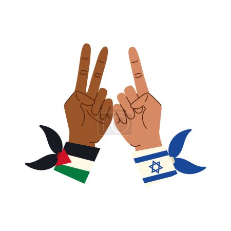 Ilustración de Banderas palestinas e israelíes en el diseño de bandas de mano - Imagen libre de derechos