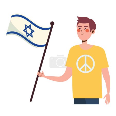 Téléchargez les illustrations : Drapeau israélien avec l'homme pacifiste agitant le design - en licence libre de droit