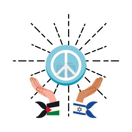 Ilustración de Banderas de Israel y Palestina en las manos con diseño de símbolo de paz - Imagen libre de derechos