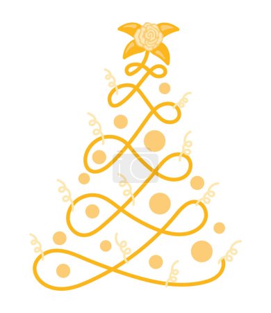 Téléchargez les illustrations : Arbre doré de Noël avec vecteur rose isolé - en licence libre de droit