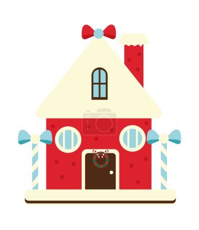 Téléchargez les illustrations : Maison de Noël vecteur rouge isolé - en licence libre de droit