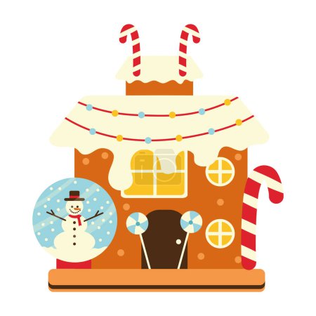 Illustration for Christmas house with snowman and candies vector isolated - Royalty Free Image