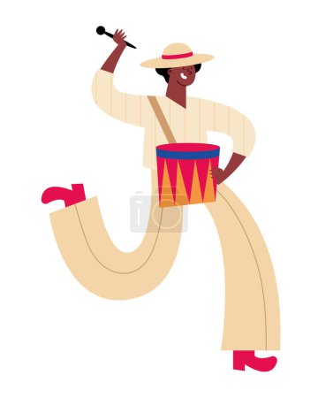Ilustración de Petronio alvarez festival hombre con tambor vector aislado - Imagen libre de derechos
