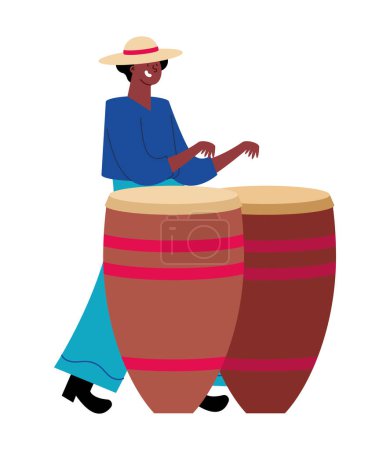 Ilustración de Petronio alvarez festival hombre con tambores vector aislado - Imagen libre de derechos