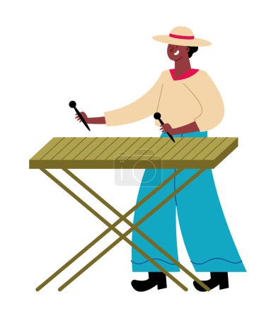 Illustration for Petronio alvarez festival man with marimba vector isolated - Royalty Free Image