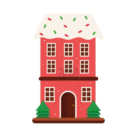 Illustration for Christmas house with trees illustration isolated - Royalty Free Image