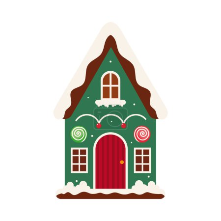 Téléchargez les illustrations : Maison de noël avec illustration de neige isolé - en licence libre de droit