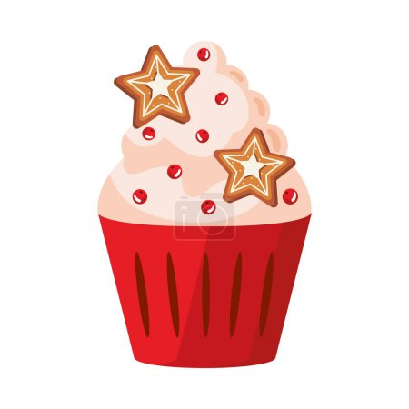 Ilustración de Postre de Navidad cupcake con estrellas aisladas - Imagen libre de derechos