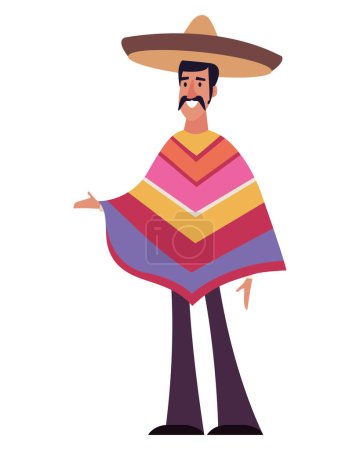 Téléchargez les illustrations : Homme mexicain avec poncho illustration - en licence libre de droit