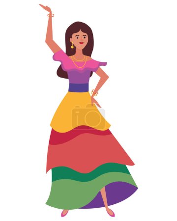 Téléchargez les illustrations : Femme mexicaine en robe traditionnelle illustration - en licence libre de droit