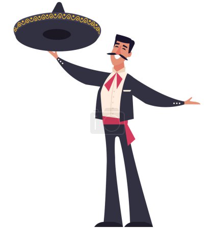 Téléchargez les illustrations : Mariachi mexicain homme illustration design - en licence libre de droit