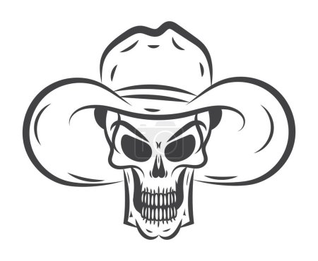 Téléchargez les illustrations : Cowboy main dessiner crâne vecteur isolé - en licence libre de droit
