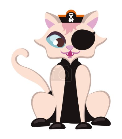 Téléchargez les illustrations : Animal de compagnie halloween déguisé en pirate vecteur isolé - en licence libre de droit