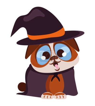 Téléchargez les illustrations : Animal de compagnie halloween déguisé de vecteur de sorcière isolé - en licence libre de droit