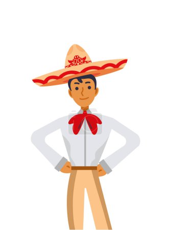 Téléchargez les illustrations : Mexico charro avec chapeau costume illustration - en licence libre de droit