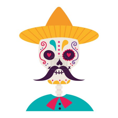 Illustration for Mexico catrina with mustache illustration isolated - Royalty Free Image