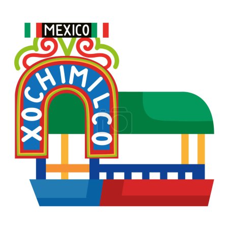 Téléchargez les illustrations : Mexico xochimilco trajinera illustration isolé - en licence libre de droit