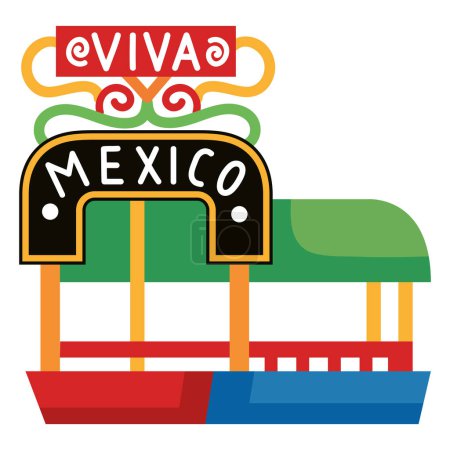 Illustration for Mexico xochimilco trajinera traditional illustration - Royalty Free Image