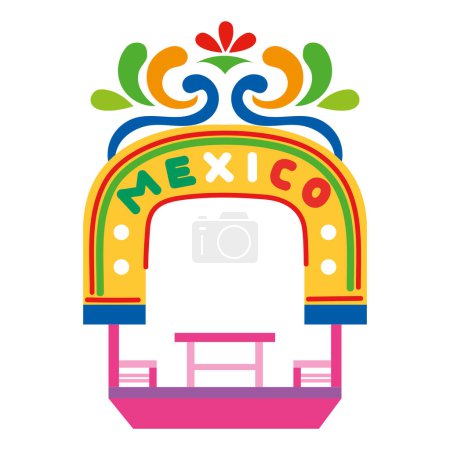 Illustration for Mexico xochimilco trajinera tourism illustration - Royalty Free Image