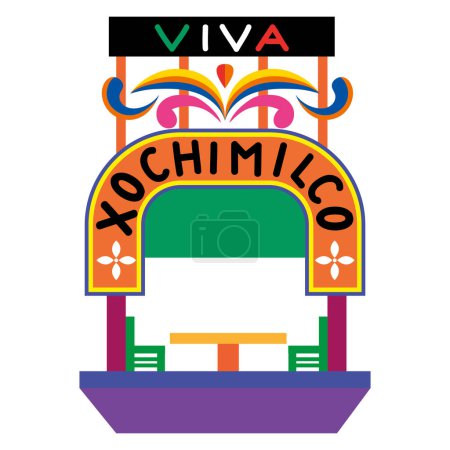 Téléchargez les illustrations : Mexico xochimilco trajinera illustration de design - en licence libre de droit