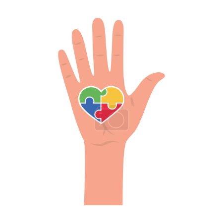 Téléchargez les illustrations : Puzzle coeur autisme dans la main illustration - en licence libre de droit