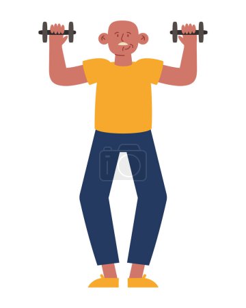 Illustration for Old person active with dumbells vector isolated - Royalty Free Image