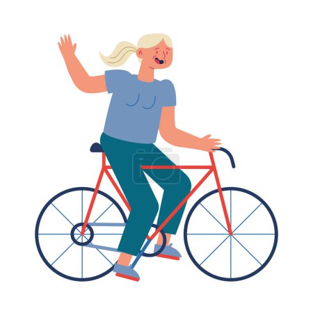 Téléchargez les illustrations : Vieille femme active dans le vecteur vélo isolé - en licence libre de droit