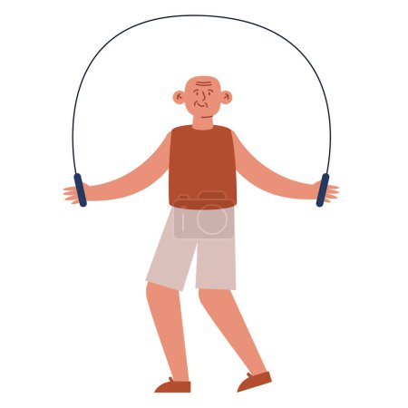 Téléchargez les illustrations : Personne âgée active saut corde vecteur isolé - en licence libre de droit