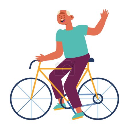 Illustration for Old person active in bike vector isolated - Royalty Free Image