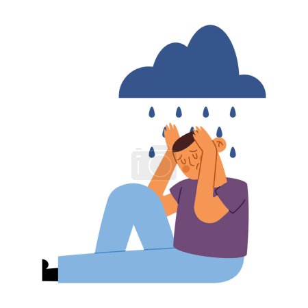 Illustration for Man with depression and raining cloud vector isolated - Royalty Free Image