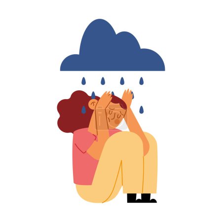 Illustration for Woman with depression and raining cloud vector isolated - Royalty Free Image