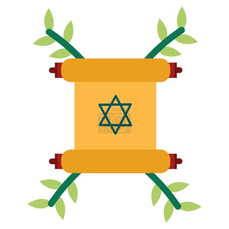 Illustration for Torah scroll with leaves branch vector isolated - Royalty Free Image