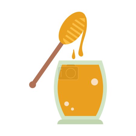Téléchargez les illustrations : Pot de miel et cuillère vecteur isolé - en licence libre de droit