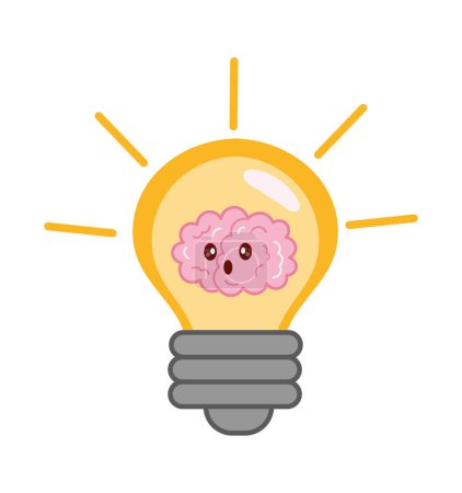 Illustration for Cartoon brain on light bulb vector isolated - Royalty Free Image
