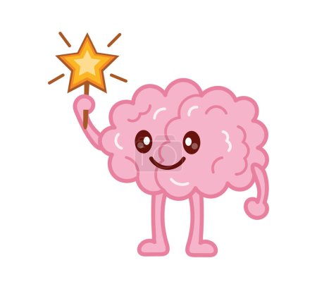 Illustration for Cartoon brain with star vector isolated - Royalty Free Image