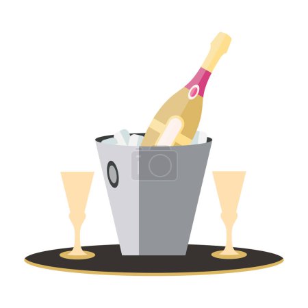Téléchargez les illustrations : Bouteille de champagne et verres vecteur isolé - en licence libre de droit