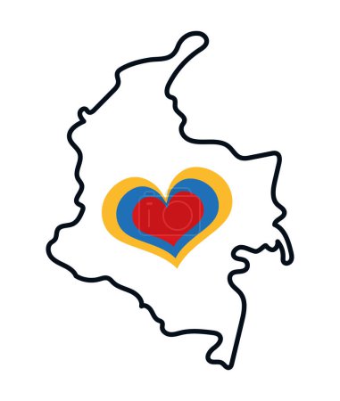 Téléchargez les illustrations : Carte colombienne avec vecteur cardiaque isolé - en licence libre de droit