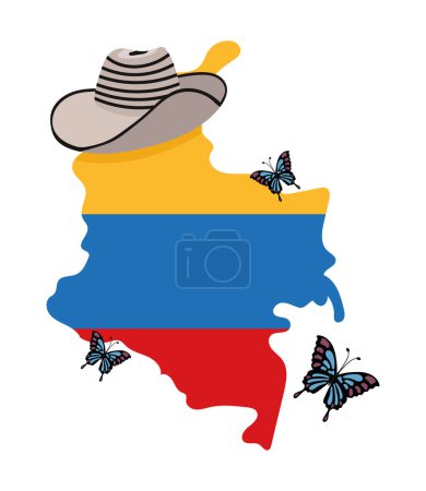 Téléchargez les illustrations : Carte colombienne avec vecteur de chapeau vueltiao isolé - en licence libre de droit