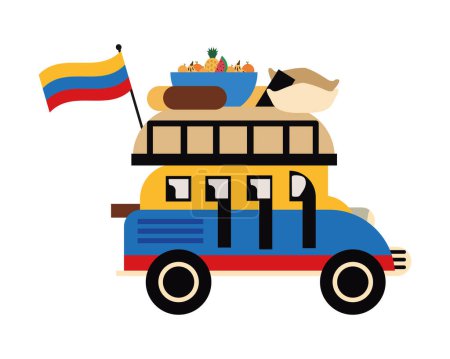 Illustration for Colombian traditional moving car vector isolated - Royalty Free Image
