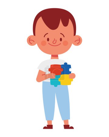 Téléchargez les illustrations : Autisme garçon avec puzzle pièces vecteur isolé - en licence libre de droit