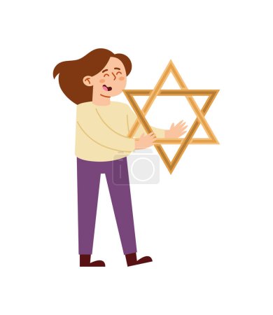 Téléchargez les illustrations : Hanukkah fille avec david étoile vecteur isolé - en licence libre de droit