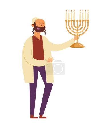 Téléchargez les illustrations : Hanukkah homme avec vecteur menorah isolé - en licence libre de droit