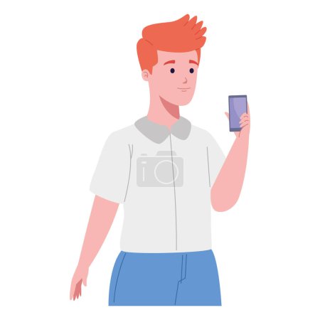 Téléchargez les illustrations : Utilisant smartphone homme adulte illustration design - en licence libre de droit