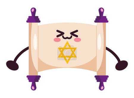Téléchargez les illustrations : Caractère hanukkah kawaii illustration parchemin - en licence libre de droit