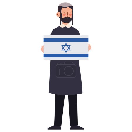 Téléchargez les illustrations : Israël paix personnes homme juif avec drapeau illustration - en licence libre de droit