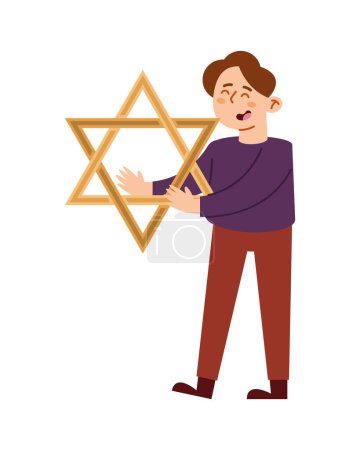 Téléchargez les illustrations : Hanukkah enfant avec vecteur étoile David isolé - en licence libre de droit