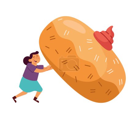 Téléchargez les illustrations : Hanukkah fille avec donut vecteur isolé - en licence libre de droit