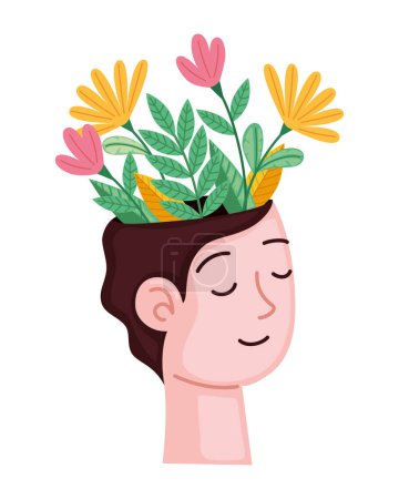 Ilustración de Hombre con flores cerebrales ilustración aislada - Imagen libre de derechos