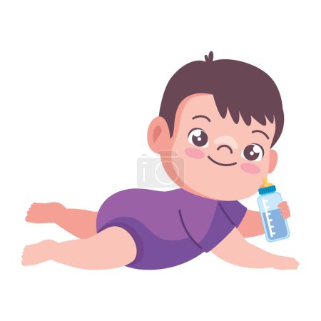 Téléchargez les illustrations : Bébé avec biberon garçon personnage illustration - en licence libre de droit